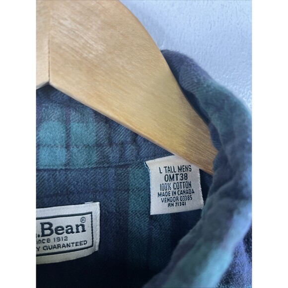 LL Bean Men’s Button Up Flannel Shirt Green/Blue Tartan Plaid Size LT Large Tall - Picture 3 of 7